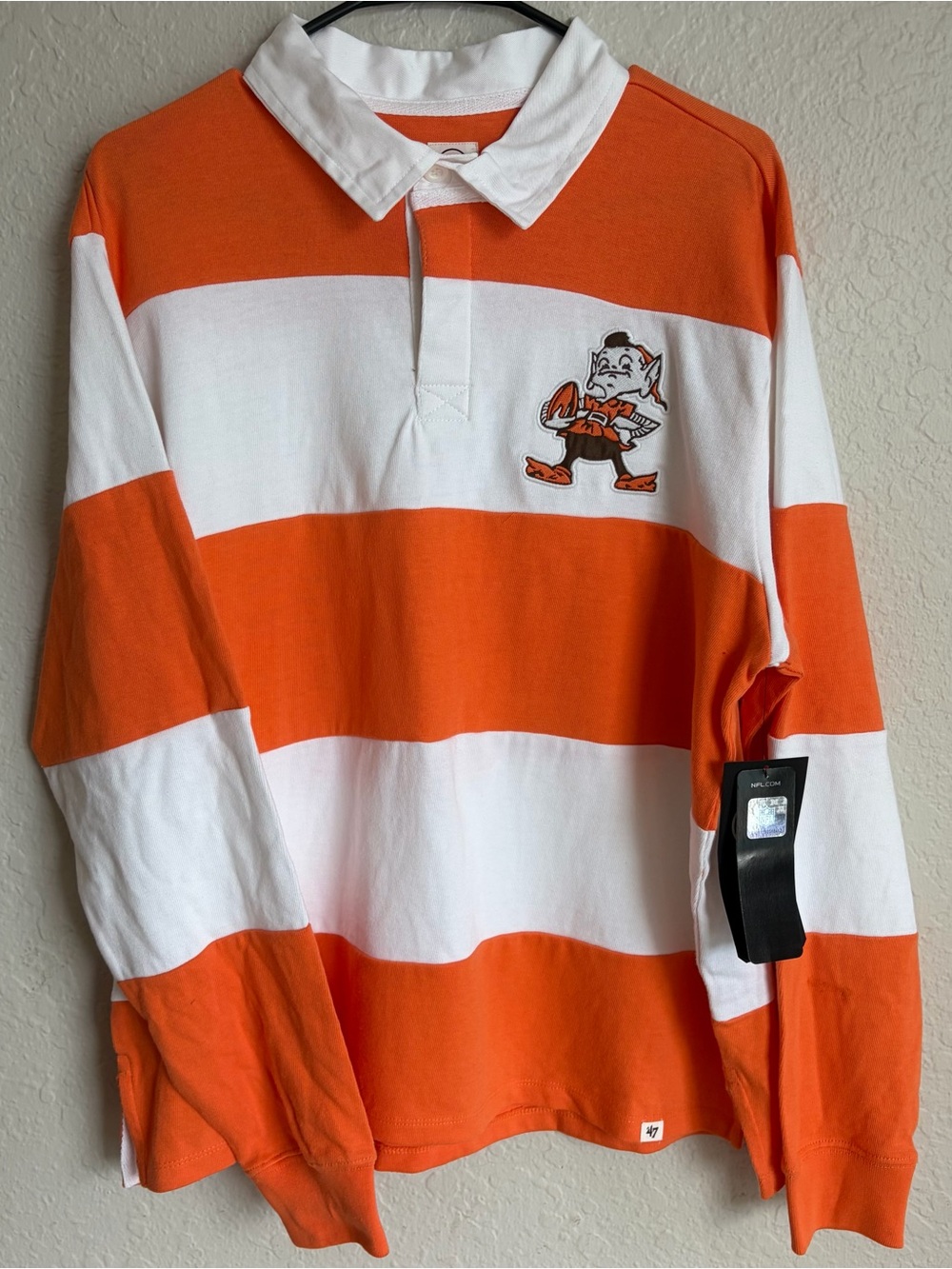 NWT Cleveland Browns ‘47 Brand Orange / White Rugby Polo - Men’s Medium